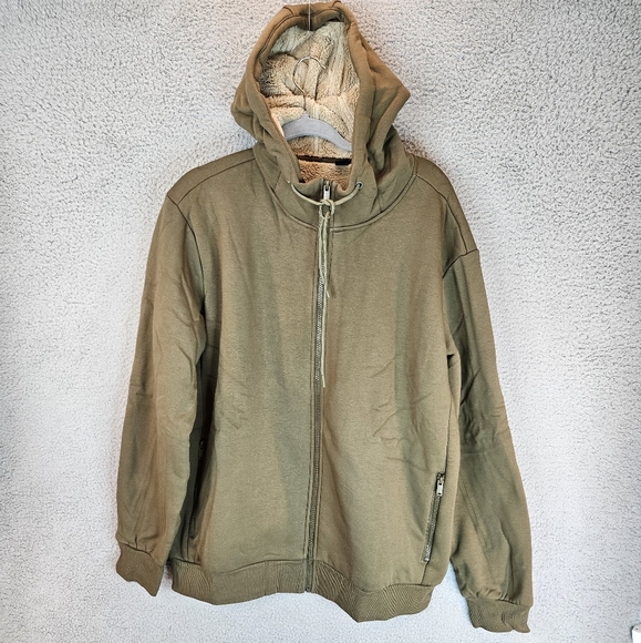 Crysully Mens Sweatshirt Jacket Sz XL & M Green Fleece Sherpa Lining  Hoodie - Picture 2 of 16